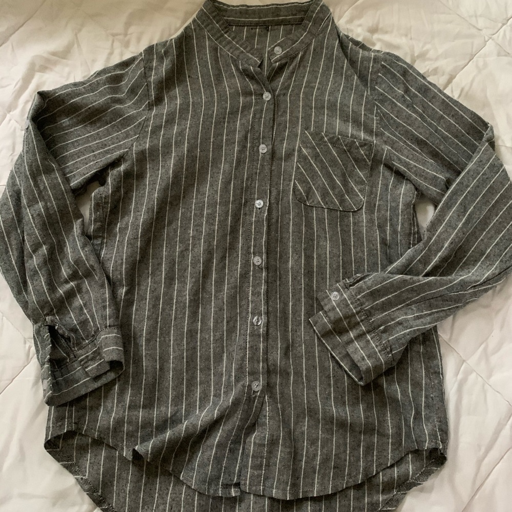 Gray and white stripes long sleeve button down